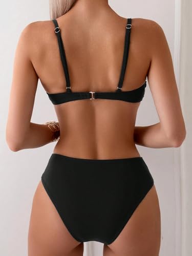 Fanuerg Women's Ruched Bikini Sets U-Wire Linked Two Piece Swimsuit Mid Waist 2025 Swim Bathing Suit2