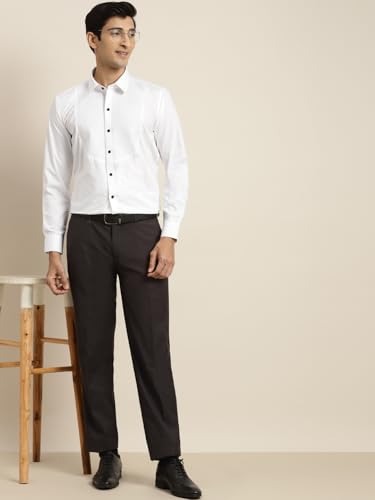 Image of Hancock Men White Pure Cotton Slim Fit Formal Shirt(5444White)