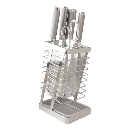 包丁差し ステンレス304 頑丈 耐久 包丁箱 斜めデザイン 包丁が出し入れしやすい 水切りトレー デザイン 通気性 水切り 包丁収納 人気 モダン キッチン収納 おしゃれ 研ぎ棒 はさみ シェフナイフ フルーツナイフ