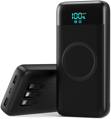 Wireless Power Bank 26800mAh with 3 Cables, 7 in 1 External Batte...