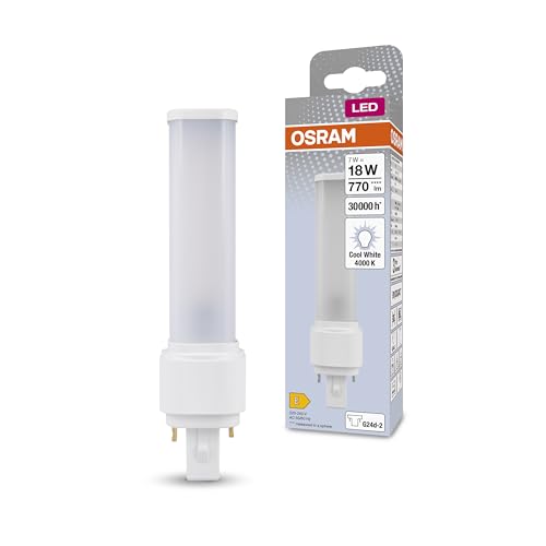 OSRAM Lámpara LED DULUX D 18 para casquillo G24D-2, 7 vatios, 770 lúmenes, blanco frío (4000K), giratoria, sustituye a la lámpara Dulux convencional de 18W