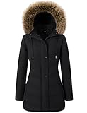Gihuo Women's Winter Puffer Coat Warm Long Quilted Jacket with Faux Fur Hood (US, Alpha, Large, Regular, Regular, Black)