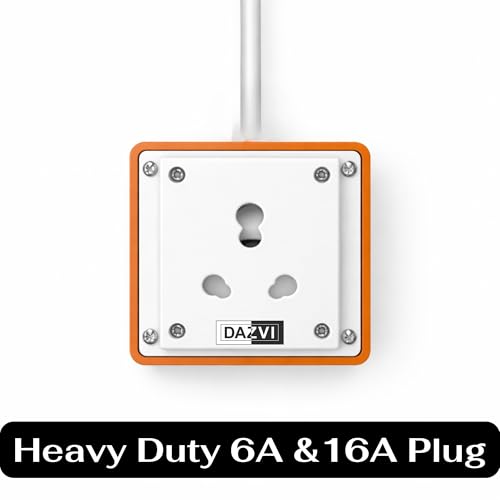 Image of Heavy Duty 16A Extension Board Power Strip with 3 Core 1.0 Sq.mm Cable & 6A-16A Converter | High Load 1100V Cord for Home Office EV Charging, Fridge, AC, Washing Machine (4 Meter)