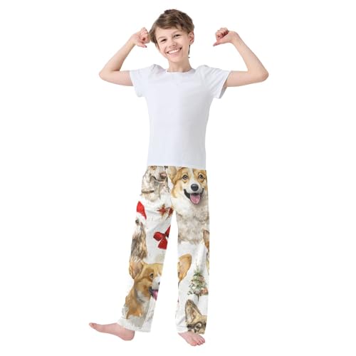 ZZXXB Christmas Puppy Dogs Print Boys Long Pants Soft Trousers Elastic Waist Kids Lounge Bottoms with Pockets S-XL3