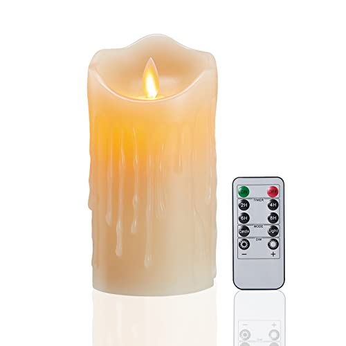 FiiMoo Velas LED Efecto Llama para Halloween, 10cm Tear Wave en Forma de Cera Real con Mando a Distancia y Temporizador - Decoración para Bodas, Navidad - Marfil