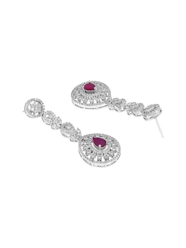 Image of ASMITTA Jewellery American Diamond Necklace Set Rhodium Plated Choker Necklace with Earrings for Weddings, Parties & Festivals