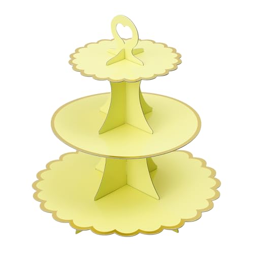 Soleebee 3-Tier Cupcake Stand, Cardboard Cupcake Tower, Cup Cake Stand Tower for Birthday Wedding Party Decoration, Cupcake Tier Stand Desserts Display 1 Set (Yellow Gold)