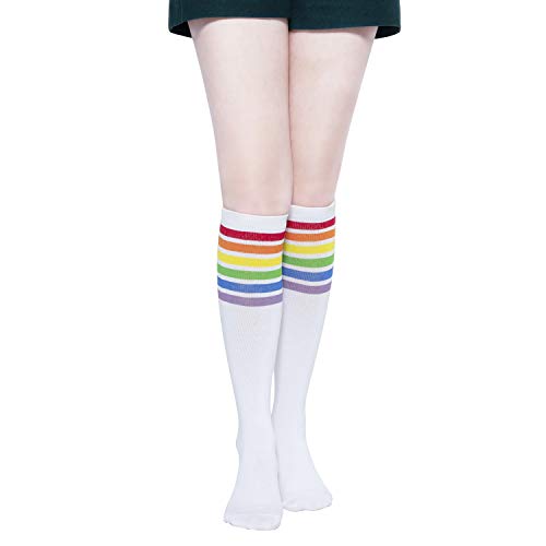KONY Women's Cotton Colorful Striped Rainbow Knee High Socks 1/3 Pairs, Comfortable Stay Up Best Gift Size 6-102