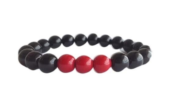 Bracelet perles onyx noir et jade rouge 10mm pour homme femme