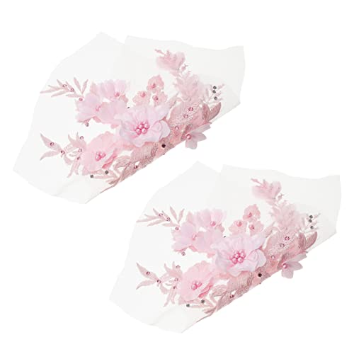 MAGICLULU Perle Fleur Broderie Dentelle Patch 2 Pièces 3D Broderie Dentelle Applique Robe de Mariée Artisanat Décoration pour Bricolage Vêtements Robe Veste Décor Cover