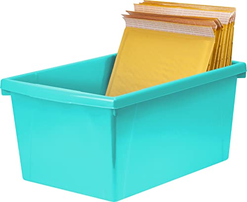 Image of Storex 5.5 Gallon Storage Bin - Plastic Classroom Organizer for Books and Supplies, Teal, 6-Pack (61478F06C)