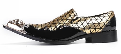 Santimon Mens Loafers Party Dress Slip On Disco Shoes -Wedding Casual Two Tone Leather Penny Loafers- Tuxedo Plaid Metal Tip Toe Shoes for Men Boys2