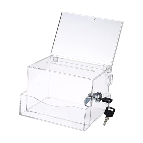 KiBcsLic Caixa de doação de acrílico com 2 chaves, caixa de comentários, rifa, escritório, escola, n