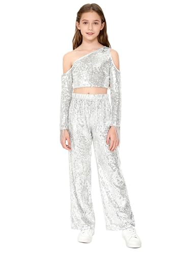 Vêtements danse jazz et gala d'école en tenue paillettes disco argent 7-8 ans