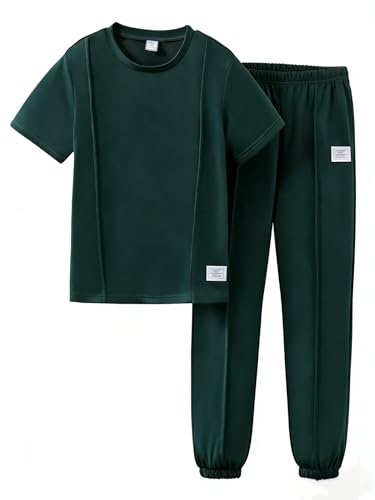 Image of OLMRJKD Boys 2 Piece Outfits Color Block Clothes Short Sleeve T Shirt and Camouflage Pants Summer Clothing Sets