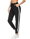 mea eor Damen Hohe Taille Sporthose Yogahose Jogginghose Lang Locker mit Bündchen Freizeithosen Trainingshose mit Taschen und Kordelzug Hose für Sport Jogging Schwarz M
