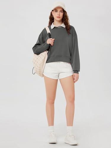 Image of ODODOS Modal Soft Long Sleeve Cropped Sweatshirts for Women Oversized Crew Neck Pullover Crop Top