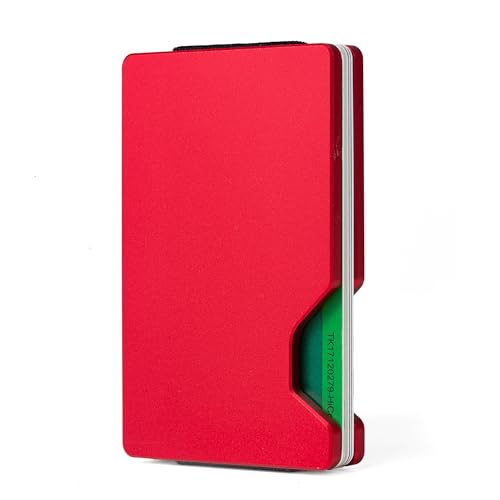 Image of Minimalist Carbon Fiber Wallet for Men, Money Clip Cash Strap Wallet, RFID Blocking Metal Wallet Aluminum Card Holder,Front Pocket Wallet(Matte Red)