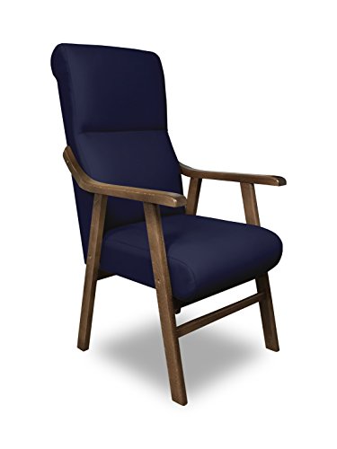SERMAHOME Sillon butaca Boston, Estructura de Madera de Haya Color Nogal. Tapizado en Polipiel Color Azul. Sillon para Comedor | Silla geriatrica | Sillon Relax