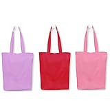 Emma Lund Jutebeutel 3er Pack rosa, lila, rot - langlebige Stoffbeutel unbedruckt mit extra breitem Boden - 38x40cm mit langem Henkel - perfekte Einkaufstasche, Turnbeutel oder Tasche zum Bemalen
