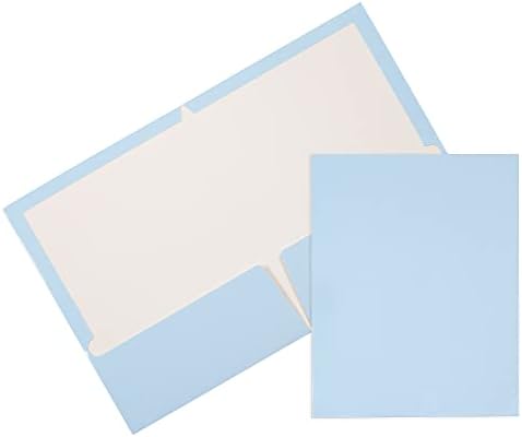 JAM PAPER Laminated Two Pocket Glossy School Folders - Letter Size - High Gloss Baby Blue - Bulk 25/Pack
