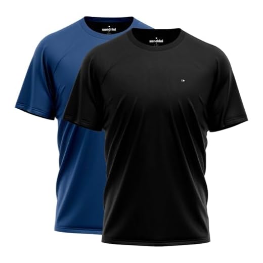 Kit 2 Camisetas Masculinas Dry Fit Sandrini Preto Azul Esporte Corrida Treino Fitness Academia Manga Curta (BR, Alfa, M, Regular, Azul e Preto)