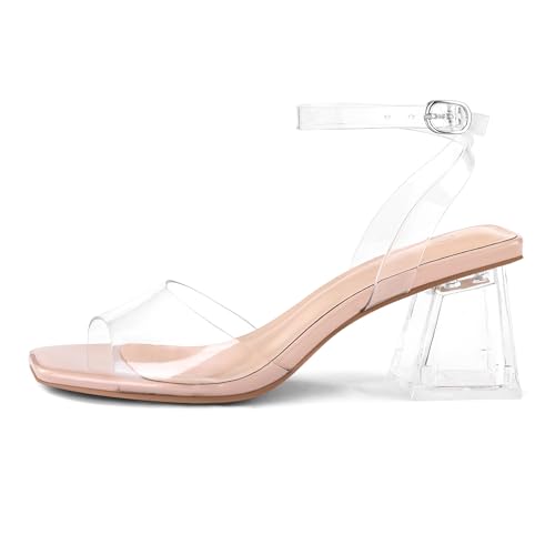 mysoft Women's Clear Heels Low Chunky Heel Open Toe Transparent Zebra Rhinestones Block Heeled Sandals Ankle Strap Shoes4