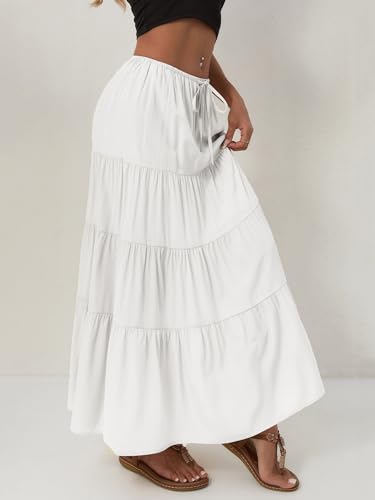 Women's Maxi Skirts Flowy Skirt Elastic High Waist Pleated A-Line Flared Long Skirts3