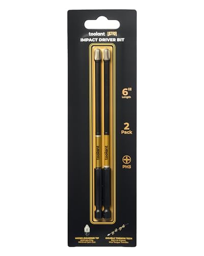 Image of toolant PH3 Phillips Impact Bit Set, 6 Inch, 2-Piece, Magnetic | S2 tool steel construction, precision-machined tips, anti-slip profile, magnetic retention, impact-driver use
