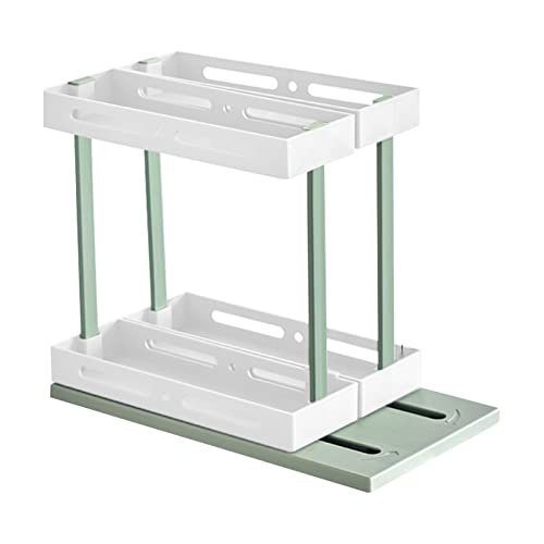 DULRLLY Rotating Spice Rack Organizer, 2 Double-Decker Spice Shelves, Pull Out Kitchen Cabinet Organizer for Stores Prescriptions, Spices,Condiments, Green