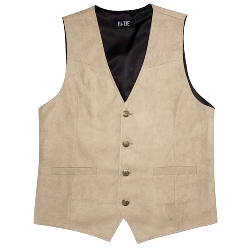 Hi-Tie Men's Suede Leather Vest Western Cowboy Vest Slim Fit Sleeveless V Neck Waistcoat Casual2