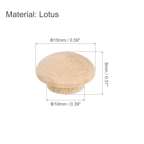 Image of uxcell 80Pcs Wood Button Plugs, 10mm /0.39 inch Hardwood Screw Hole Plug Mushroom Wooden Caps Buttons Wood Plug for Furniture Woodworking Craft Decor (15mm x 10mm)