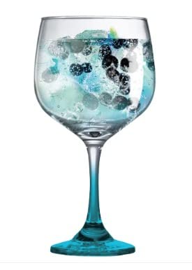 Kit Com 2 Taças Gin Tônica Grande Vidro Haste Colorida 690Ml Azul