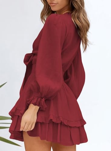 Dokotoo Womens Long Sleeve Floral Print Mini Dress Summer Dresses