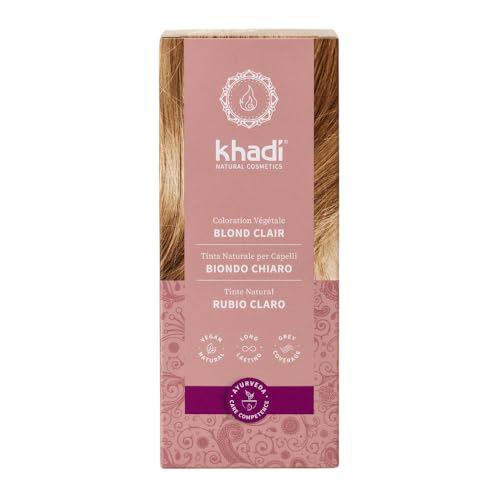 khadi RUBIO CLARO Tinte vegetal para el cabello - Tinte para un rubio trigo radiante hasta un rubio miel cálido y dorado - 100% vegetal y natural - 100 g