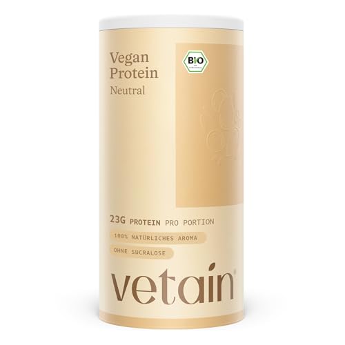 VETAIN Veganes Proteinpulver Neutral - 23g Eiweiß - 600g - Ohne Süßungsmittel - Bio Protein Pulver - 5 Proteinqu ...