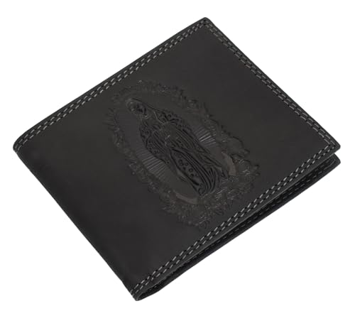 Our Lady of Guadalupe Virgin Mary Genuine Leather Bi-Fold Wallet Black, Cartera Vaquera (Black)3
