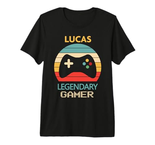 Mens Lucas Name Gift - Personalised Legendary Gamer Premium T-Shirt