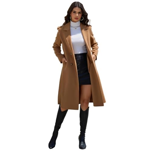 Wool Blend Wrap Coat Women's Superior 70% Wool Coat, Classy Long Wool Coat with Belt