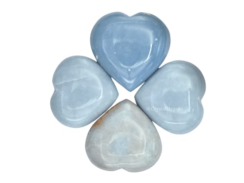 Image of Crystal Heaven Certified Angelite Heart Palm Pebbles Stones For Anxiety Stress Relief Massage - Aaa Grade Original Healing Gemstone Agate Heart Palm Stone For Yoga Meditation Spiritual