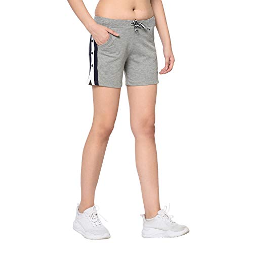 Image of Grey Women Solid Knitted Regular Fit Regular Shorts