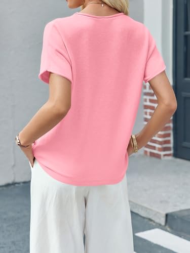 Image of Saodimallsu Women's Short Sleeve Lightweight Casual Crewneck Loose Fit Knit T-Shirt