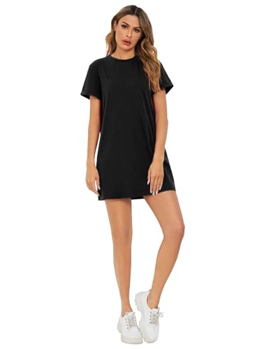 Milumia Women Casual Short T Shirt Dress Short Sleeve Straight Mini Tee Shirt Dress3