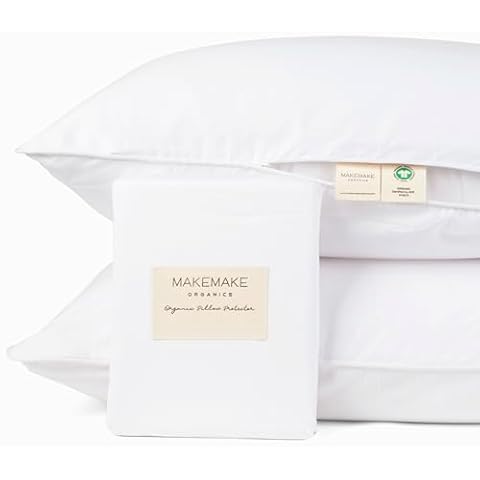 Makemake Organics Organic Pillow Protector (Set of 2) GOTS Certified Organic Cotton Pillow Protectors Natural Breathable Barrier Standard Pillow (21x26, Bright White) Cover