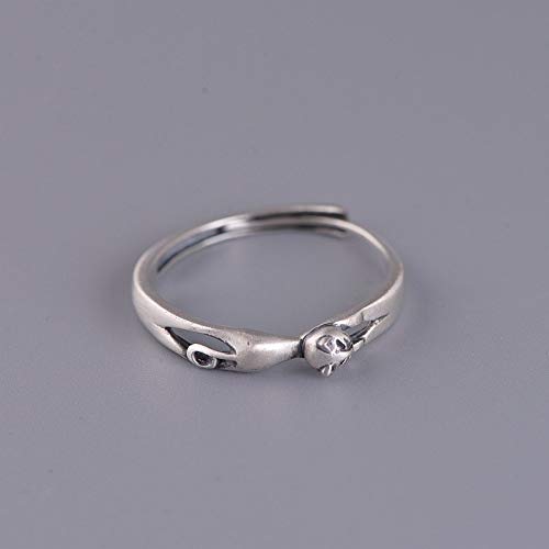 Bague en argent S925 chaton mignon pour femme avec anneau ajustable de fiançailles