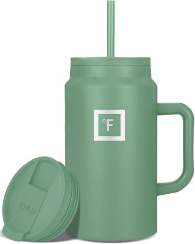 Image of IRON FLASK Co-Pilot Insulated Mug w /Straw & Flip Cap Lids - Cup Holder Bottle for Hot, Cold Drink - Leak-Proof - Water, Coffee Portable Travel Mug - Sage, 50 Oz | Insulated Travel Mug with Straw & Flip Cap Lids - Cup Holder Fit, Leakproof, BPA Free (Sage)