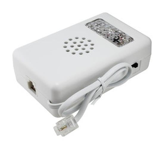 Timbre telefónico con luz LED, sonido ajustable, fácil instalación; ideal para alertas visuales y sonoras en el hogar.