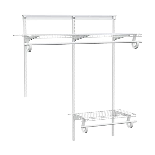 PROWORX 2-4 Ft. Expandable Closet Organizer System Kit, White Custom Metal Wire Shelving, Organization and Storage Shelves Wall Mounted with Hanging Rods