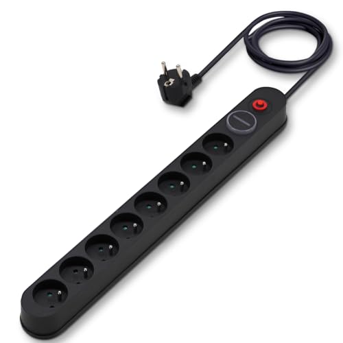 Waytex 52134 Multiprise Parasurtenseur 8 Prises avec Interrupteur, 8 X 16A 2P+T, Câble 1,50m, Sécurité Enfant, CE NF, Noire