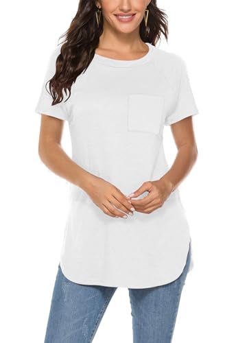 Newchoice Women's Short Sleeve Tunic Tops Casual Round Neck Loose Summer Basic Shirts With Pockets